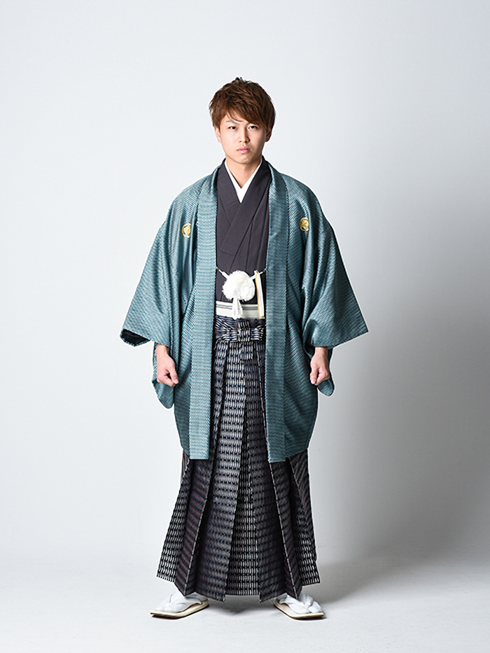 【紋付袴セット・レンタル】スケイル 緑黒＋半月袴